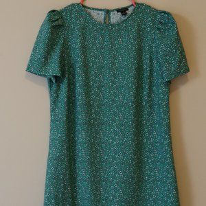 Ann Taylor Green Puffed Sleeve Dress with White Floral Print